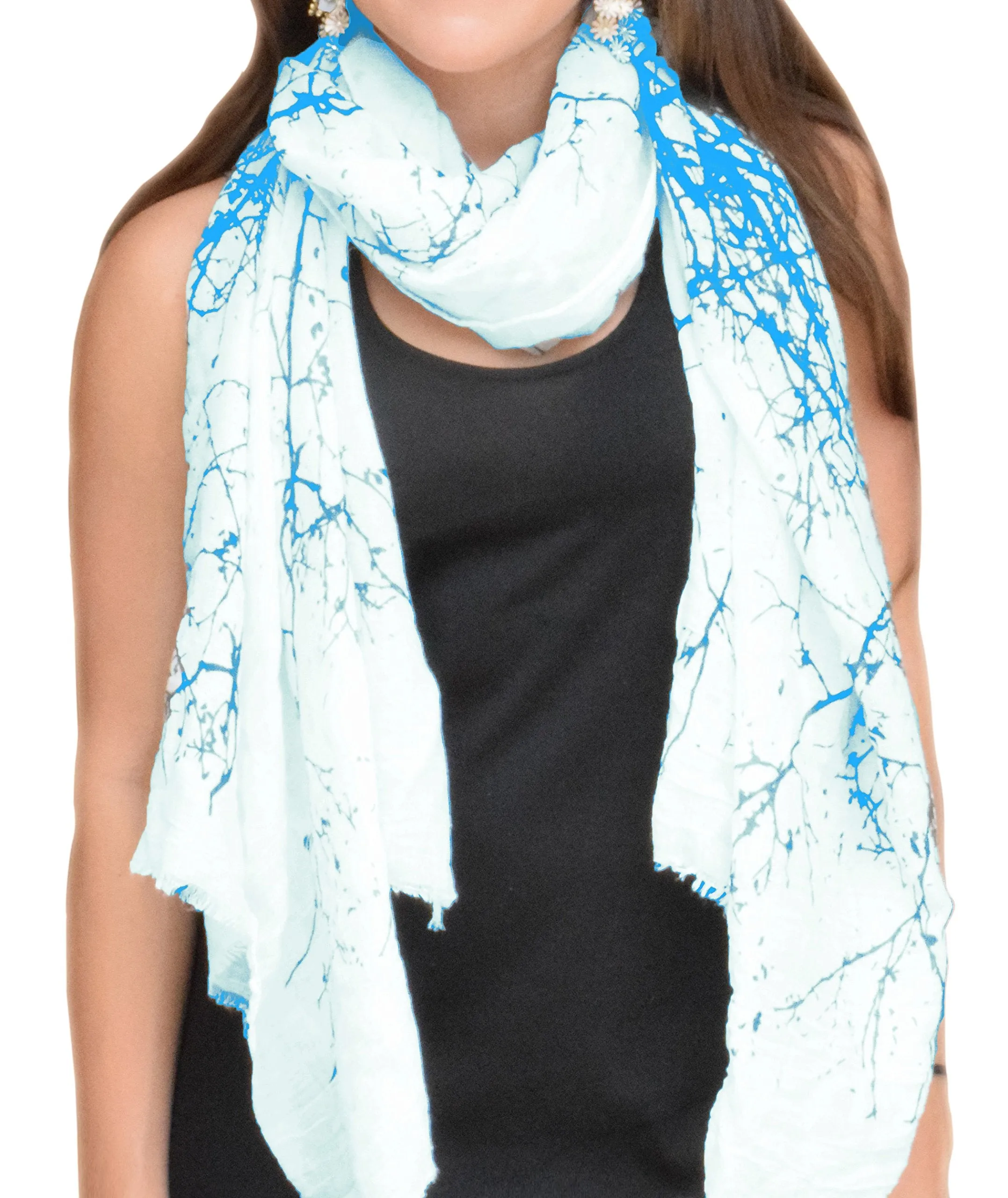 Peach Couture Blissful Tree print Cotton Linen Eyelash Fringe Long Scarves Shawls