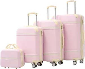 Perfectly Crafted Hardshell Luggage Sets for Journeys, Lightweight Design with 4-Piece Spinner Suitcases and Cosmetic Case, Light Pink