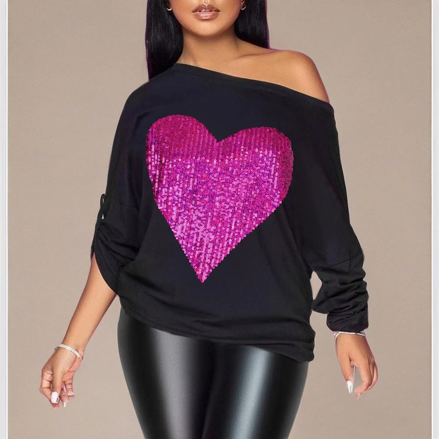 PESION Womens Off The Shoulder Tops Sexy Shiny Metallic Shirts Long Sleeves Fashion Graphic T-shirts Blouses
