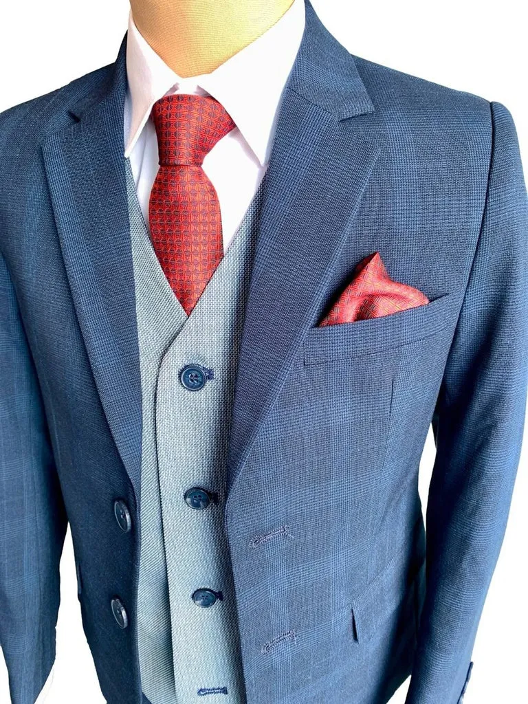 Peter Navy Check Boys Suit