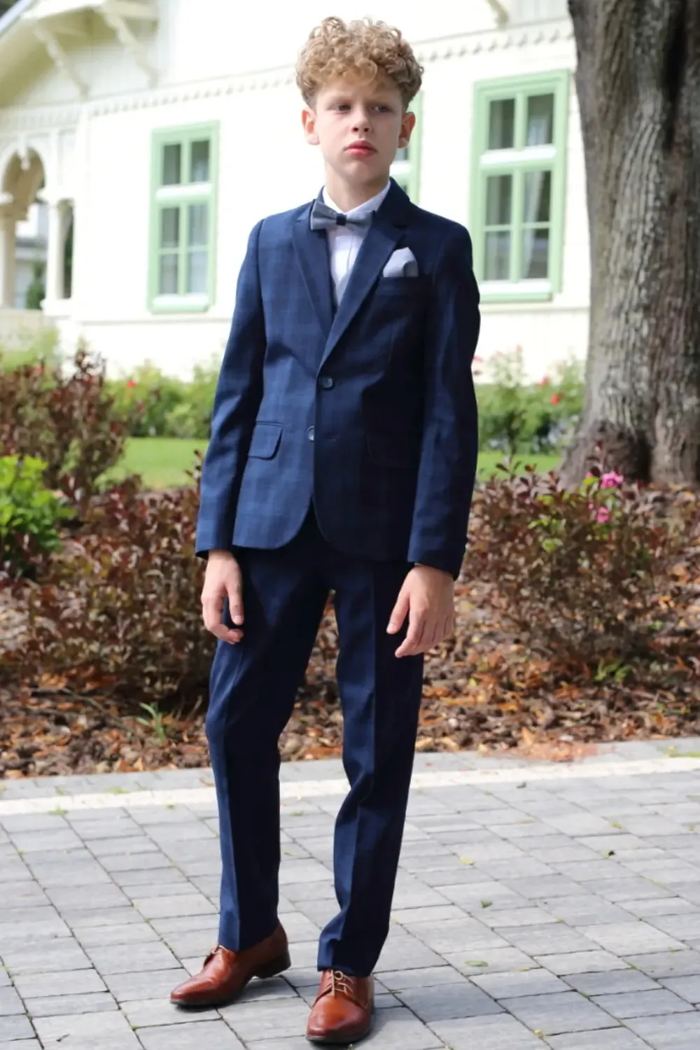 Peter Navy Check Boys Suit
