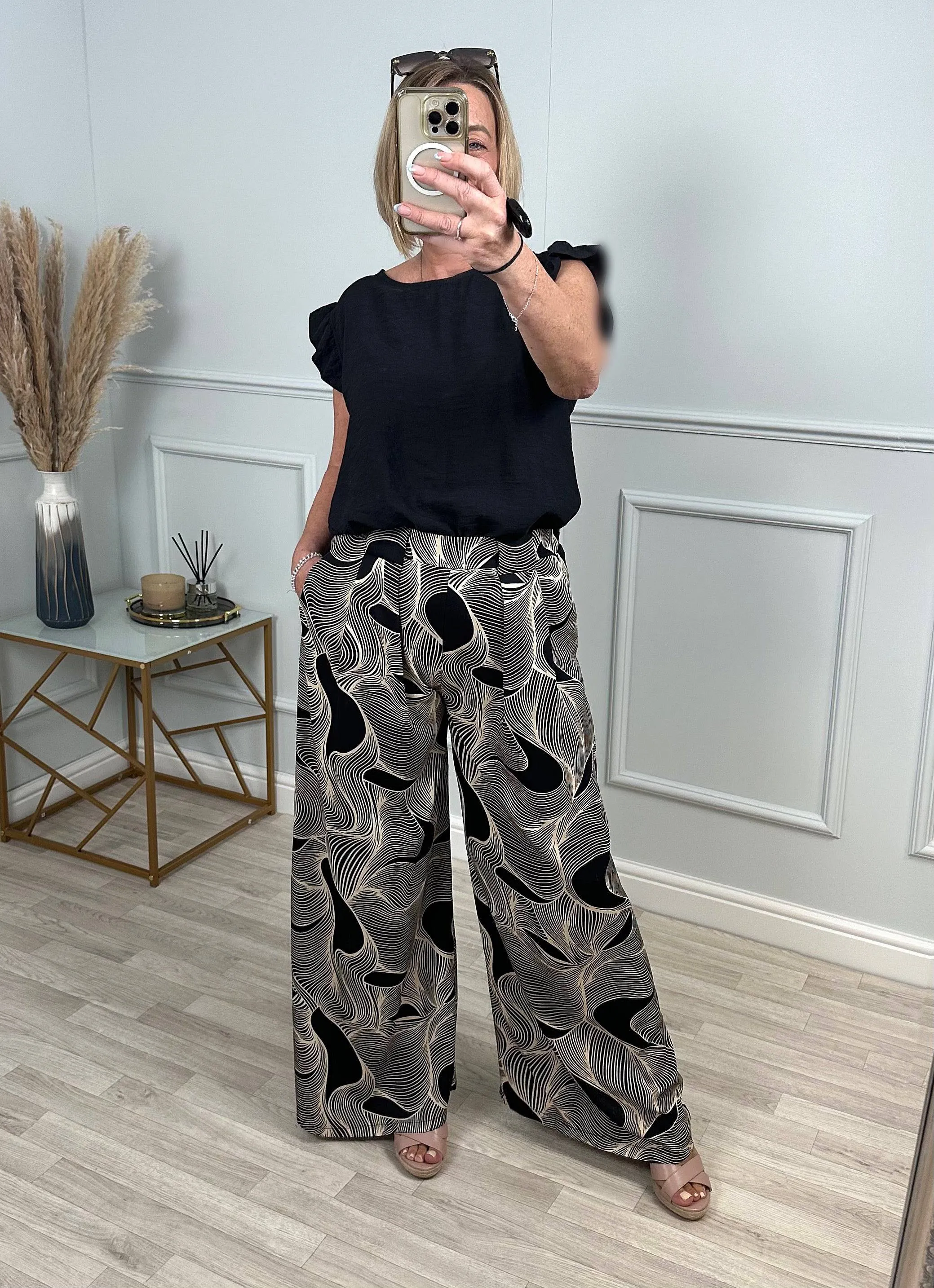 Phoebe Wave Print Wide Leg Trousers sized 8-16 NO RETURNS ON SALE ITEMS