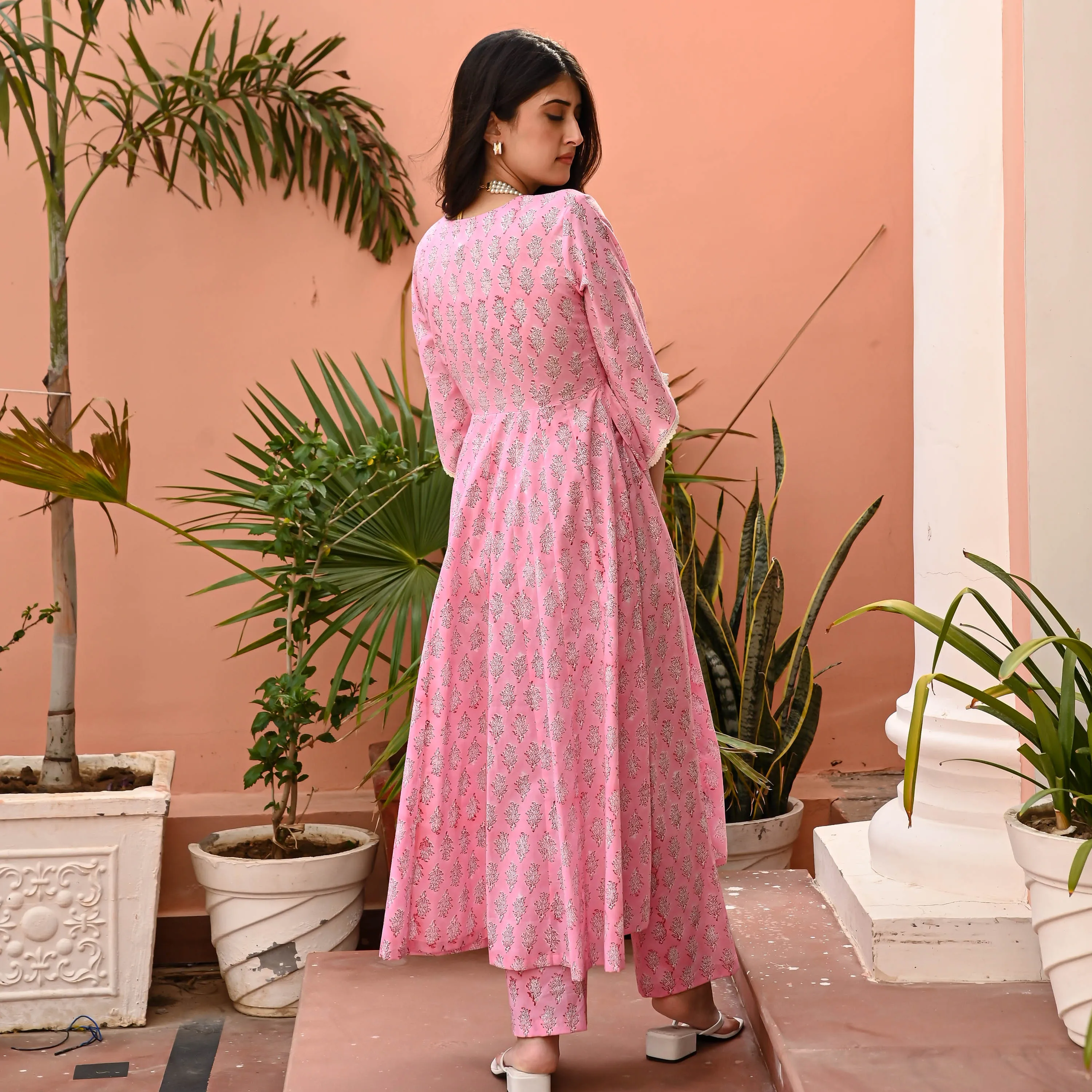Pink Block Printed Matching Kurta Set