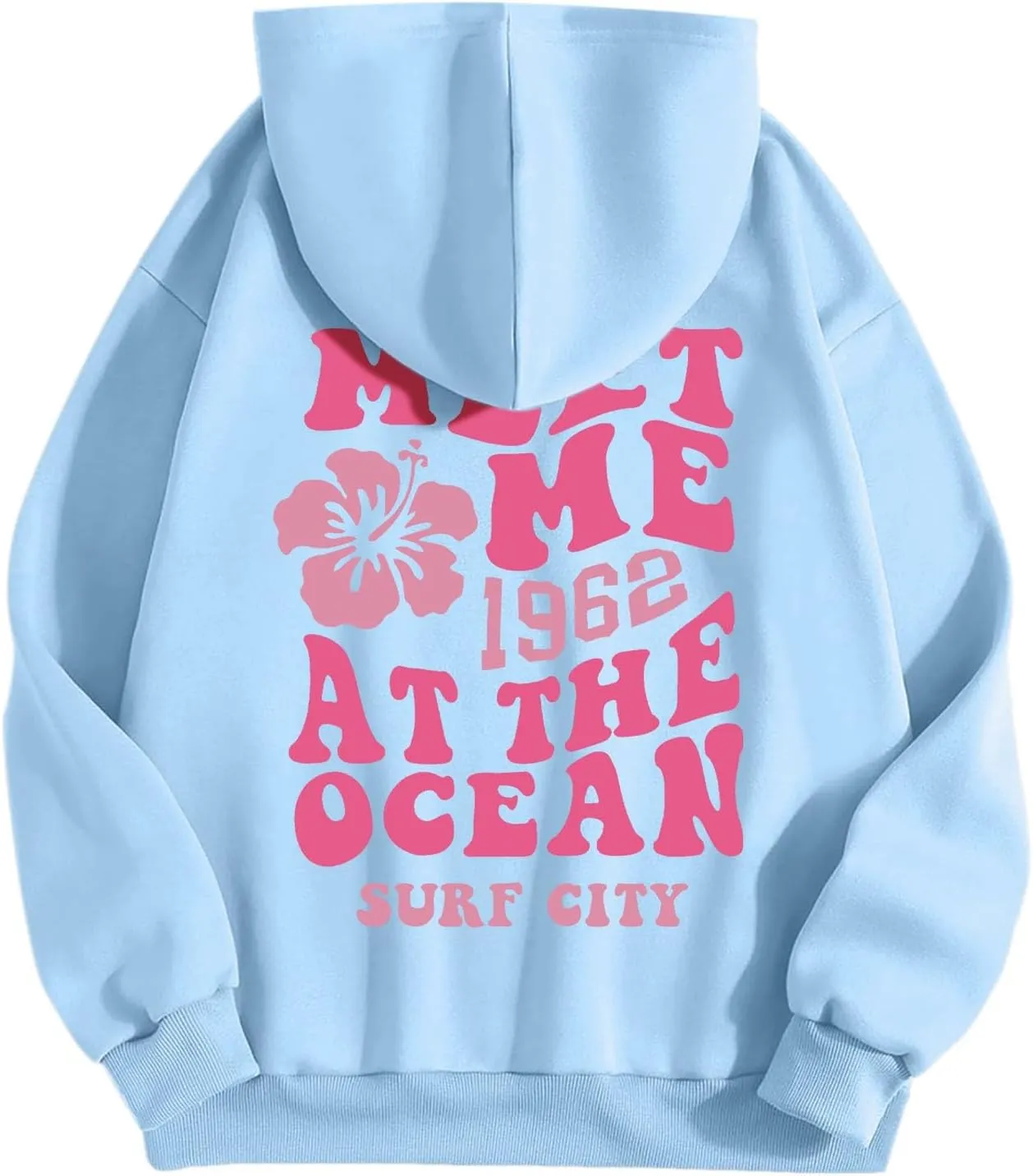 Pink Cute Hoodies For Teen Girls Oversized Cute Preppy Sweatshirt Pink Graphic Long Sleeve Drawstring Pullover Tops
