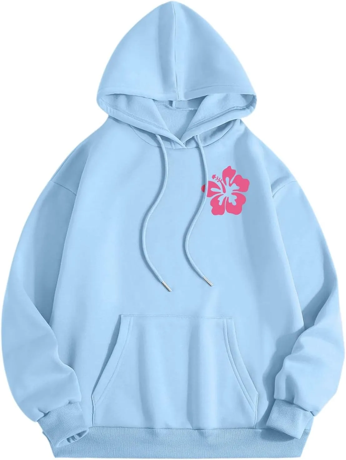 Pink Cute Hoodies For Teen Girls Oversized Cute Preppy Sweatshirt Pink Graphic Long Sleeve Drawstring Pullover Tops