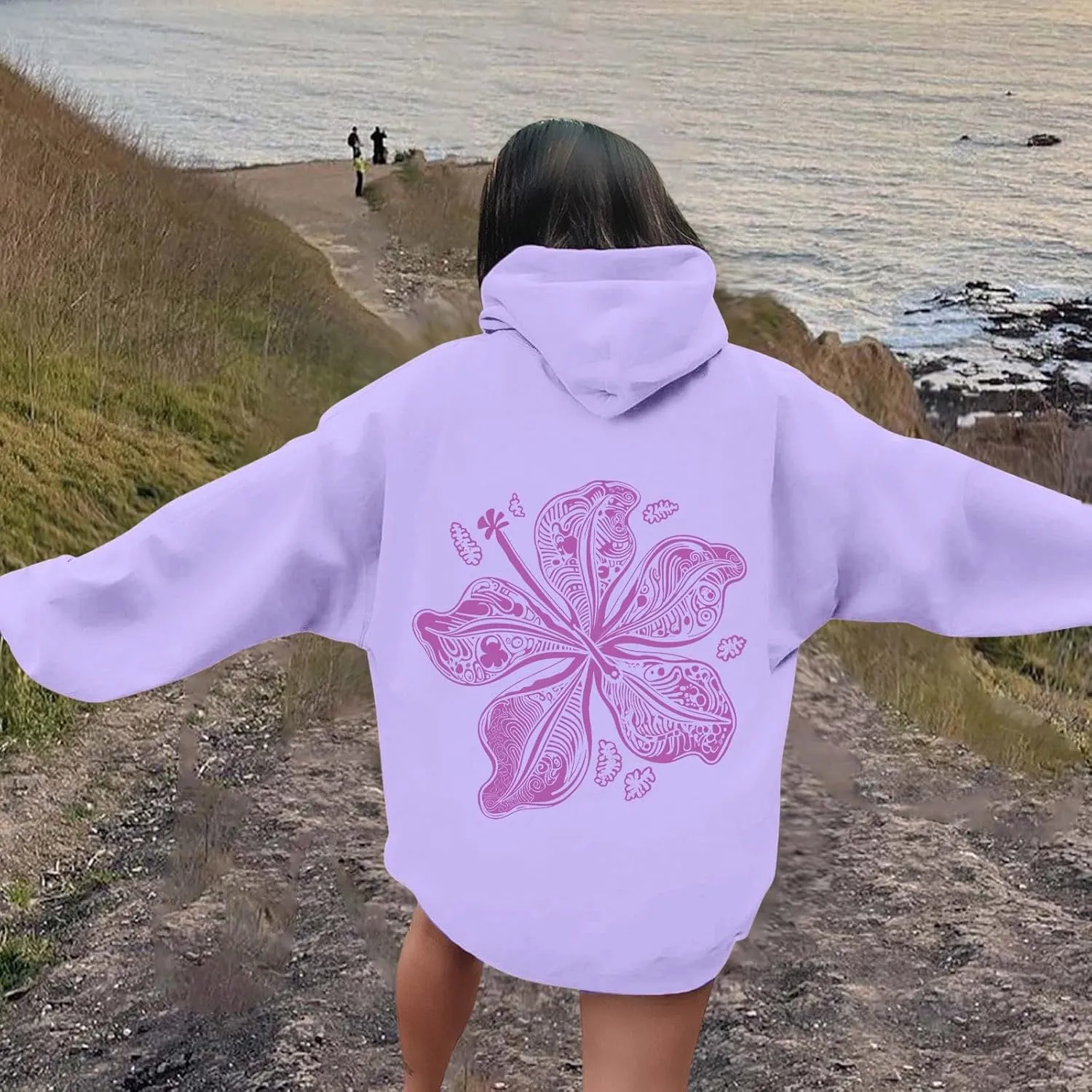 Pink Graphic Hoodie for Women Cute Preppy Sweatshirt Long Sleeve Pink Puff Graphic Pullover for Teen Girls