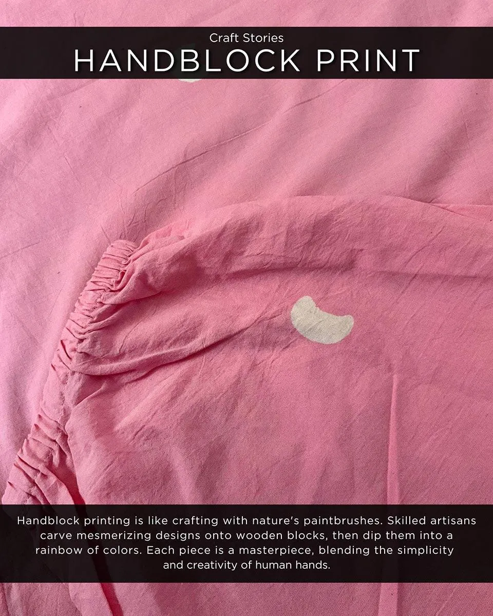 Pink Handprinted Off Shoulder Pure Cotton Dress -Skd