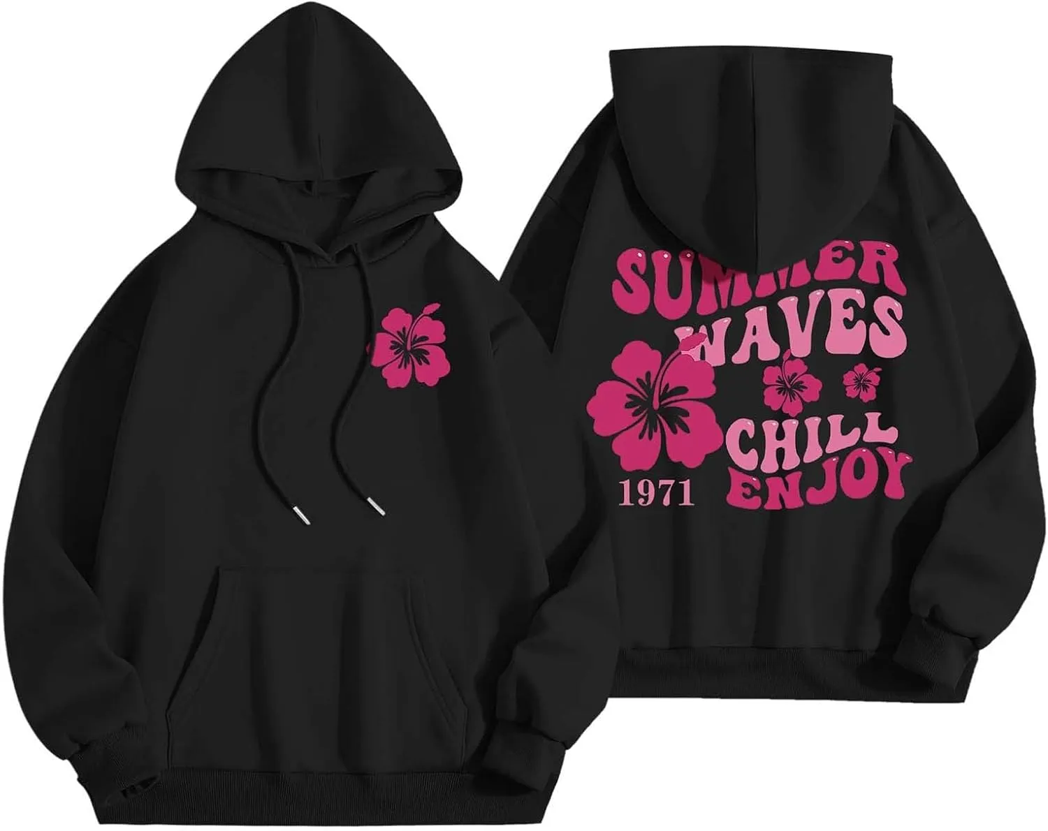 Pink Puff Hoodies for Womens Teen Girls Cute Graphic Hoodie Y2k Oversized Preppy Pullover Sweatshirts Tops with Pocket