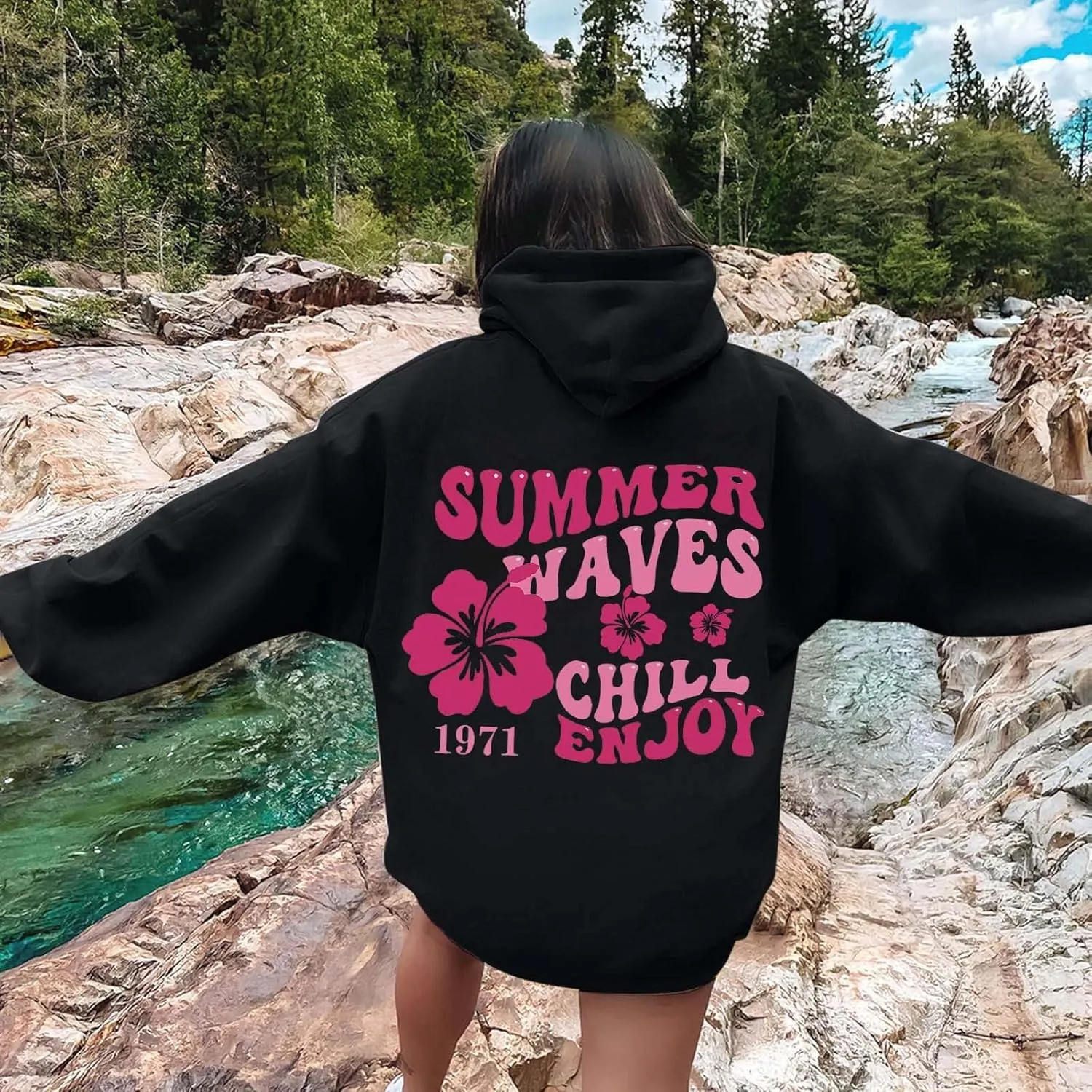 Pink Puff Hoodies for Womens Teen Girls Cute Graphic Hoodie Y2k Oversized Preppy Pullover Sweatshirts Tops with Pocket