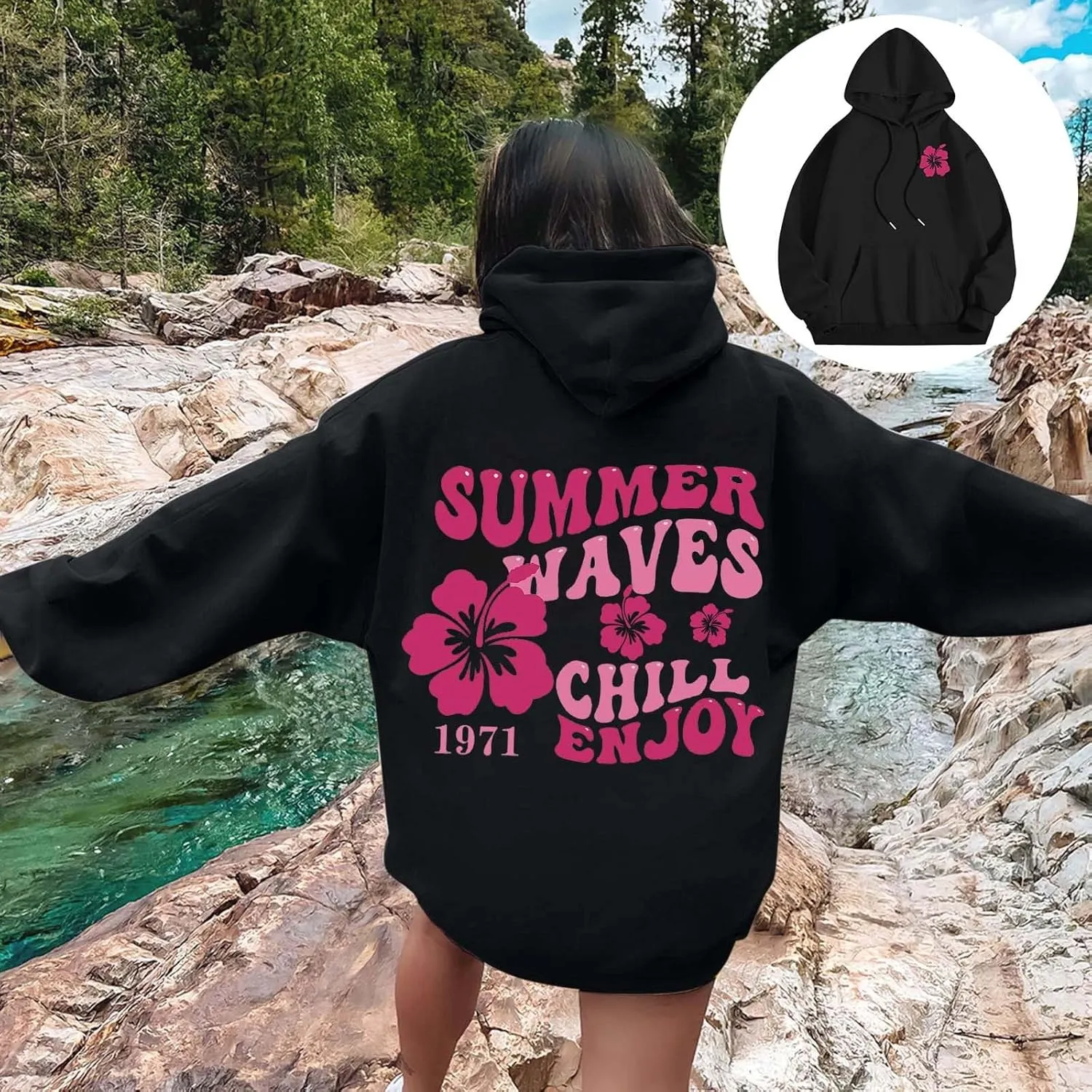 Pink Puff Hoodies for Womens Teen Girls Cute Graphic Hoodie Y2k Oversized Preppy Pullover Sweatshirts Tops with Pocket