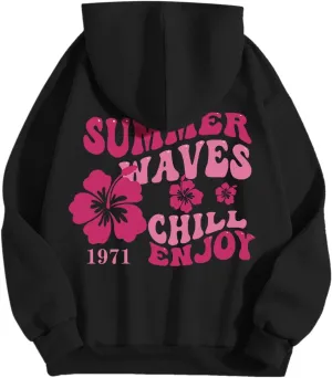 Pink Puff Hoodies for Womens Teen Girls Cute Graphic Hoodie Y2k Oversized Preppy Pullover Sweatshirts Tops with Pocket