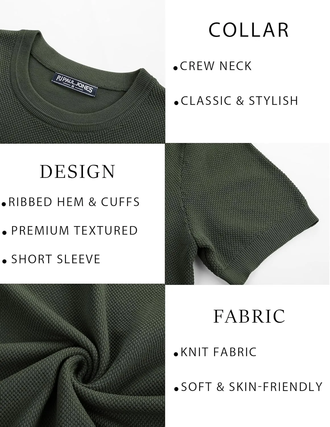 PJ PAUL JONES Mens Casual T-Shirts Classic Short Sleeve Knit Tees Crewneck Solid Tee Shirts