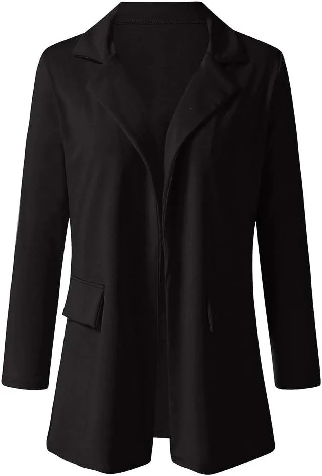 Plus Size Blazers Long Open Front Work Office Stretchy Suit Jackets Cardigans Coats