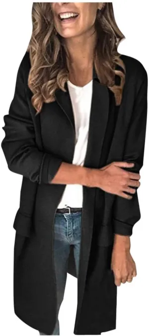 Plus Size Blazers Long Open Front Work Office Stretchy Suit Jackets Cardigans Coats
