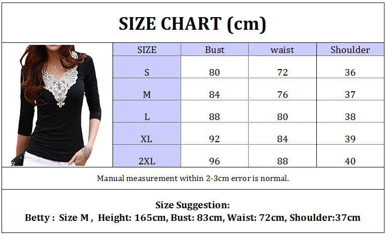 Plus Size Lace Patchwork Slim Long Sleeves V-neck Blouse