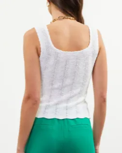Pointelle Knit Sleeveless Top - White