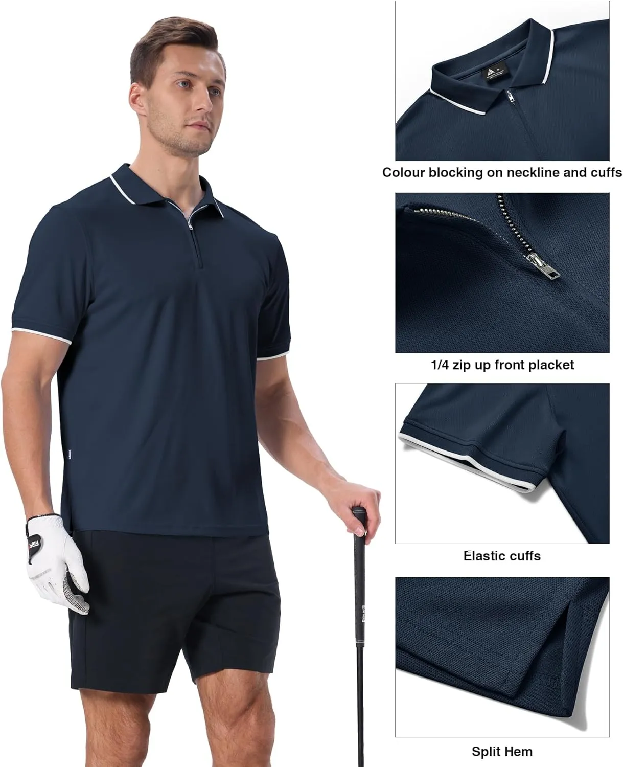 Polo Shirts for Men Zipper Moisture Wicking Golf Shirts Short Sleeve Casual Quarter Zip Polo T Shirt