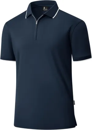Polo Shirts for Men Zipper Moisture Wicking Golf Shirts Short Sleeve Casual Quarter Zip Polo T Shirt