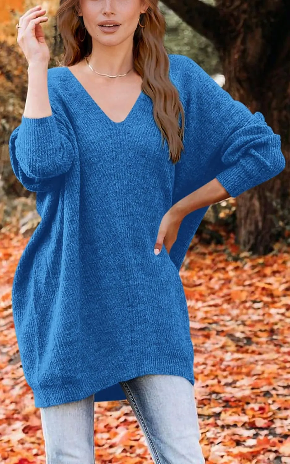 PRETTYGARDEN Women's Pullover Sweater Dress Casual Long Sleeve Ribbed Knit V Neck Loose Oversized Sweaters Dresses