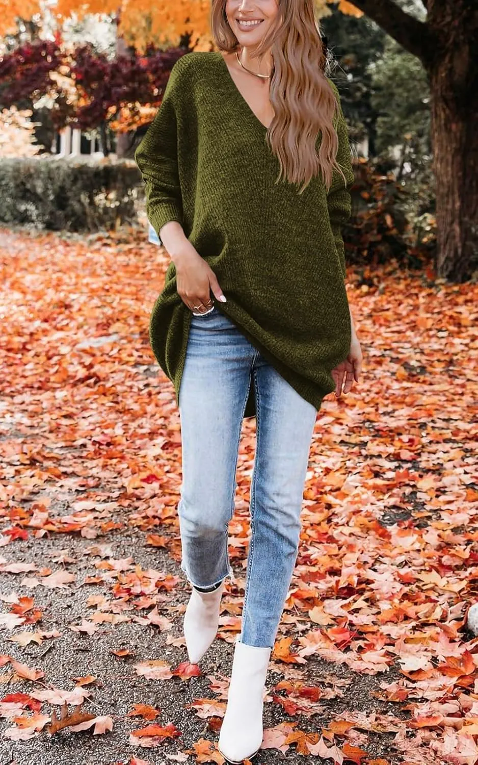 PRETTYGARDEN Women's Pullover Sweater Dress Casual Long Sleeve Ribbed Knit V Neck Loose Oversized Sweaters Dresses