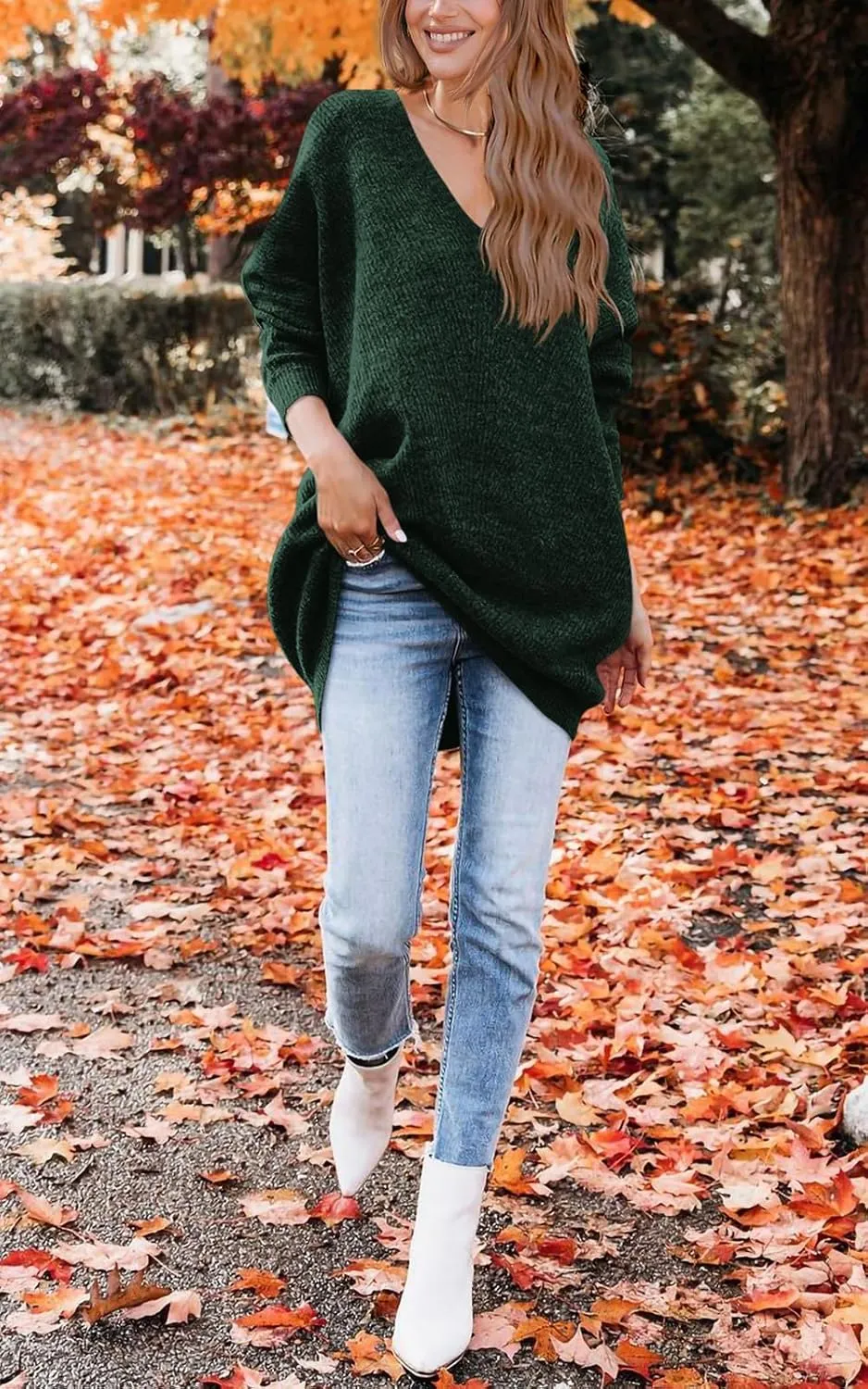PRETTYGARDEN Women's Pullover Sweater Dress Casual Long Sleeve Ribbed Knit V Neck Loose Oversized Sweaters Dresses