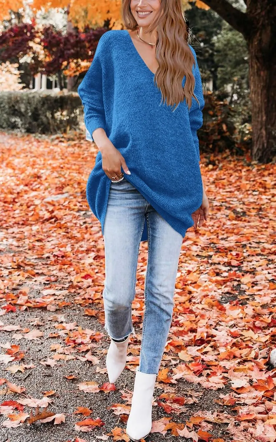 PRETTYGARDEN Women's Pullover Sweater Dress Casual Long Sleeve Ribbed Knit V Neck Loose Oversized Sweaters Dresses