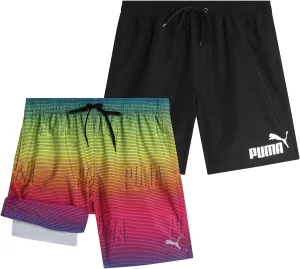 PUMA Men's Bathing Suit - 2 Pack Quick Dry Swimsuit Trunks with Mesh Compression Liner - 8" Inseam Swimwear (S-XL)