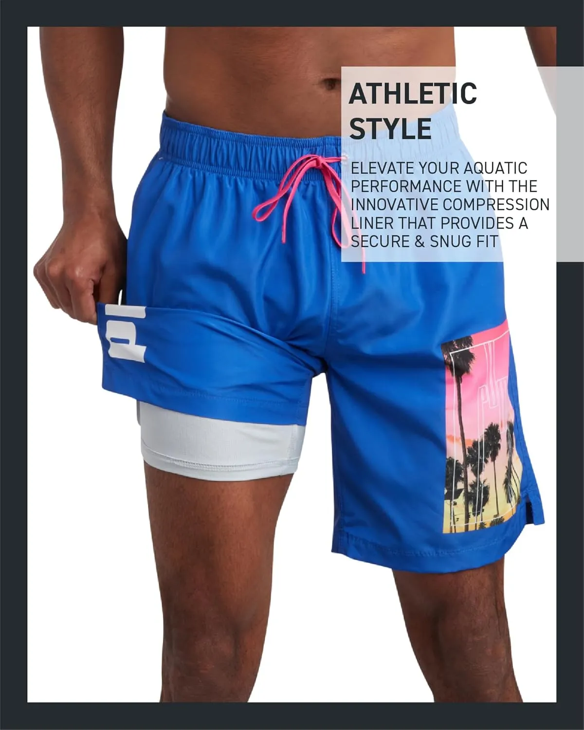 PUMA Men's Bathing Suit - 2 Pack Quick Dry Swimsuit Trunks with Mesh Compression Liner - 8" Inseam Swimwear (S-XL)