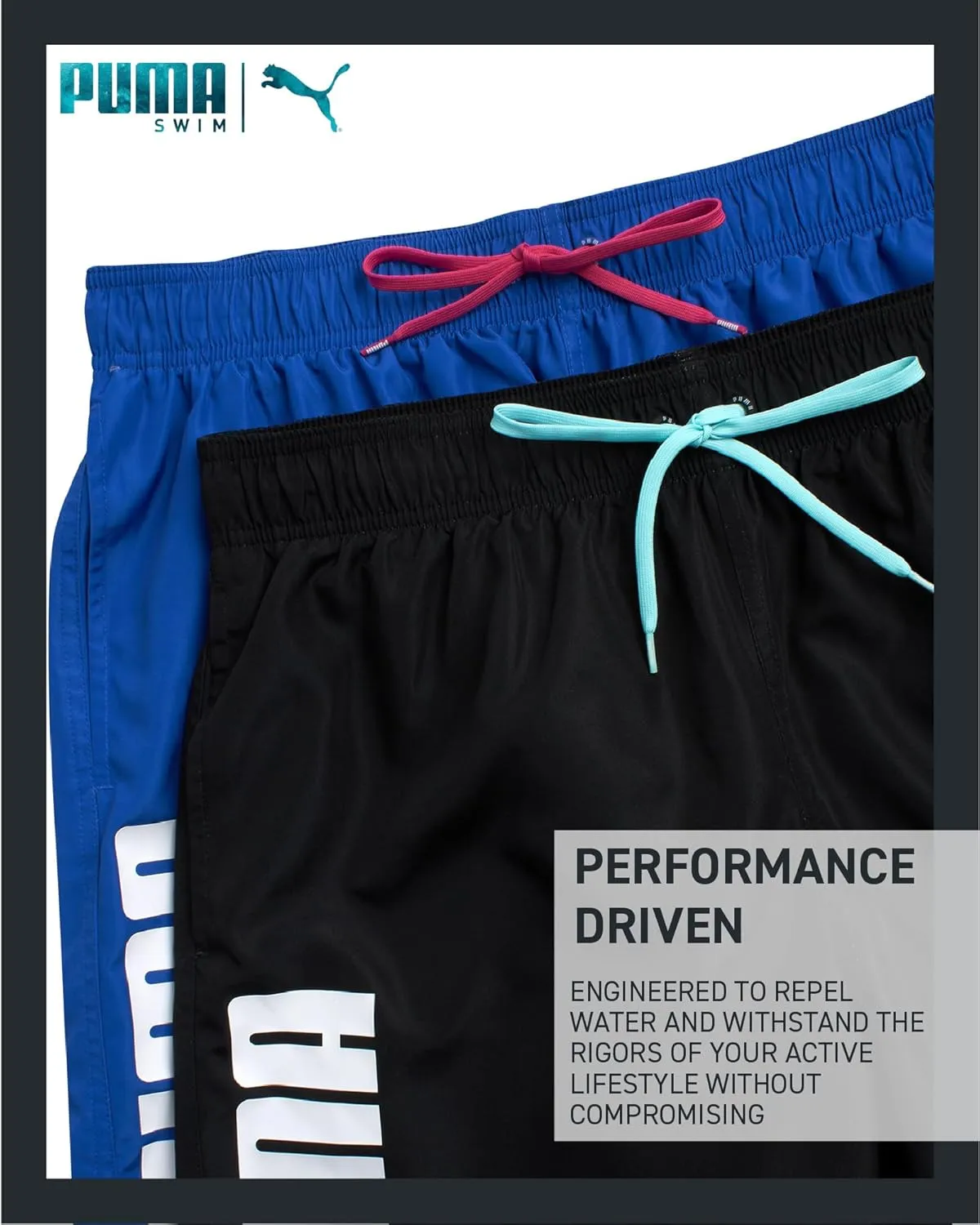 PUMA Men's Bathing Suit - 2 Pack Quick Dry Swimsuit Trunks with Mesh Compression Liner - 8" Inseam Swimwear (S-XL)