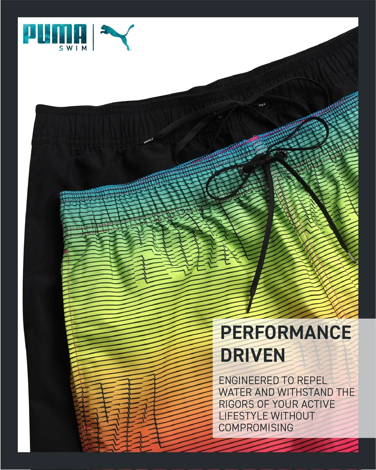 PUMA Men's Bathing Suit - 2 Pack Quick Dry Swimsuit Trunks with Mesh Compression Liner - 8" Inseam Swimwear (S-XL)