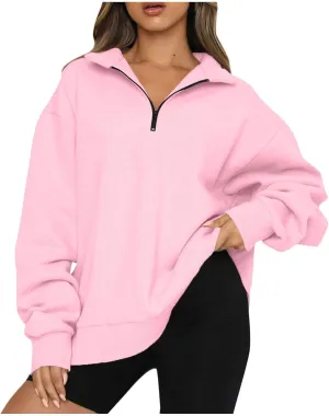 Quarter Zip Pullover for Women Fall Long Sleeve Sweaters Drop Shoulder Y2k Half Zip Blouses Casual Sweatshirt