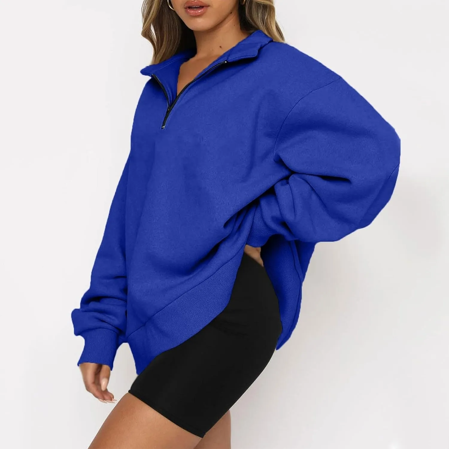 Quarter Zip Pullover for Women Fall Long Sleeve Y2k Clothes Drop Shoulder Blouses Casual Sweaters Half Zip Sweatshirt