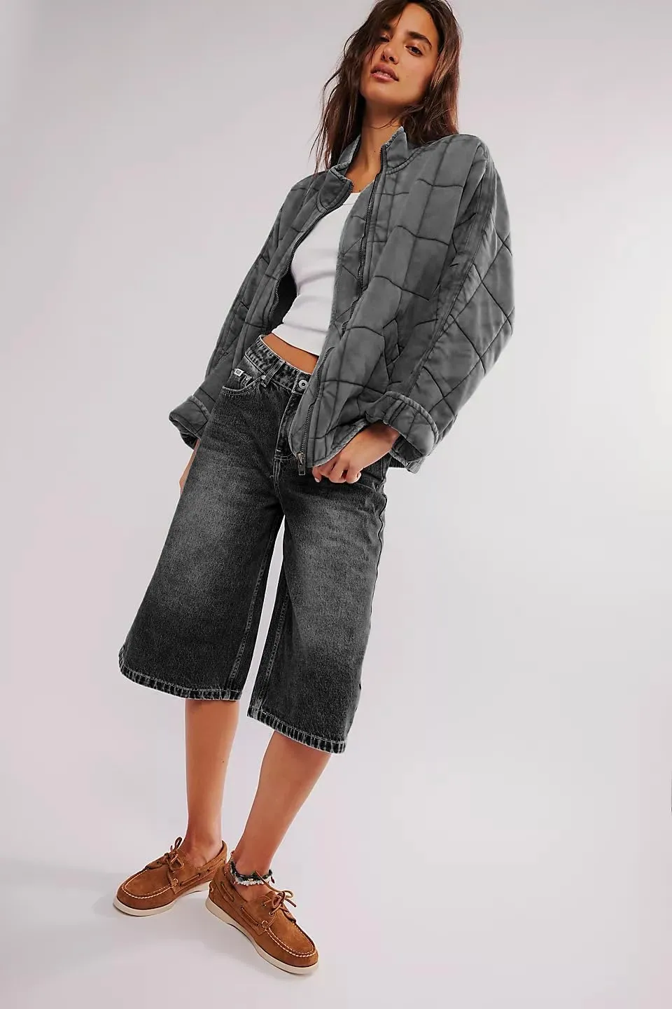 Quilted Jackets for Women Long Sleeve Zip Up Jacket Down Coat Loose Fit Puffer Jackets Winter Warm Outwear with Pockets
