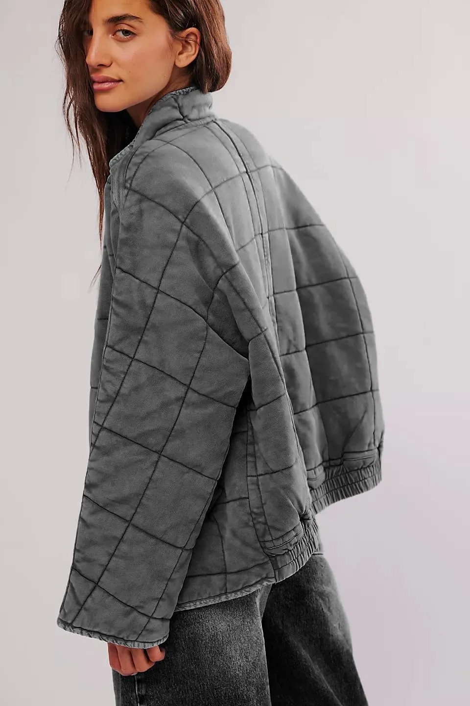 Quilted Jackets for Women Long Sleeve Zip Up Jacket Down Coat Loose Fit Puffer Jackets Winter Warm Outwear with Pockets
