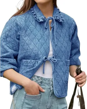 Quilted Jackets for Womens Lightweight Cropped Puffer Coat Casual Long Sleeve Down Jacket with Pockets
