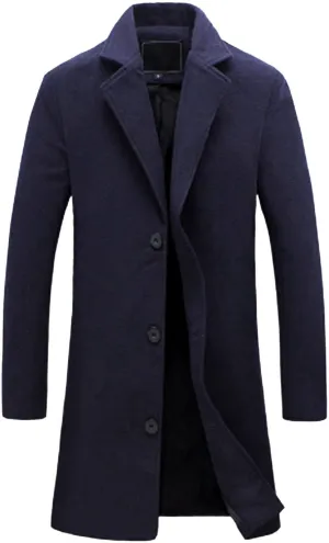 QWENTMTNTY Mens Wool Blend Single Breasted Notched Lapel Trench Coat Oversized Winter Coats Business Casual Wool Jackets