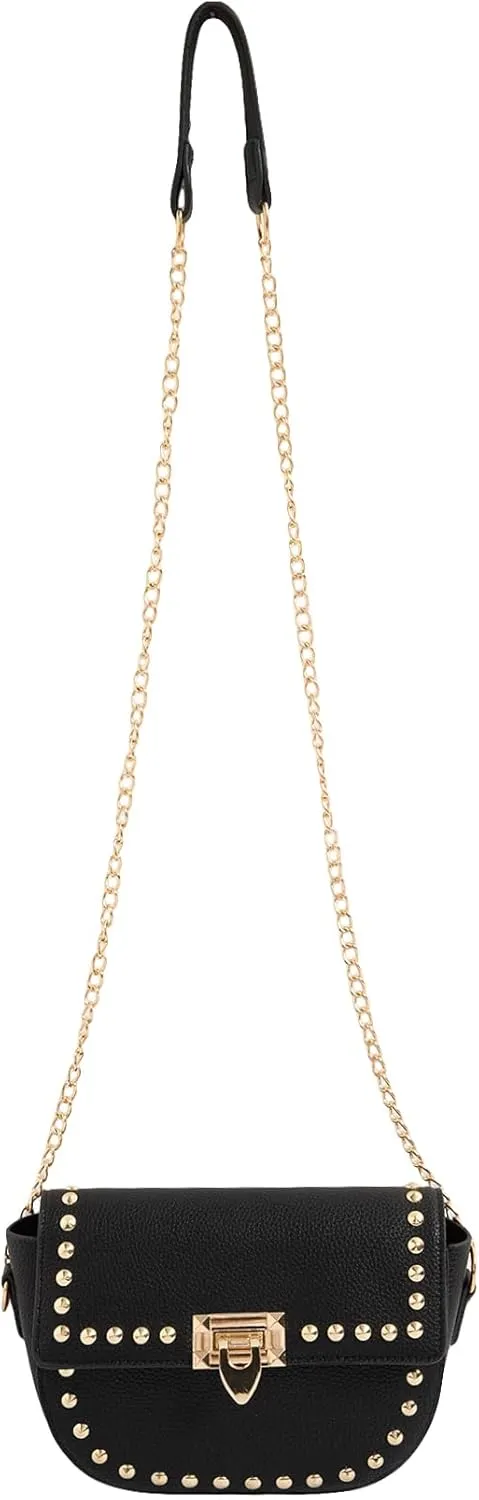 QWINEE Women's Y2k Studded Crossbody Bags Chain Shoulder Strap PU Leather Clutch Purse