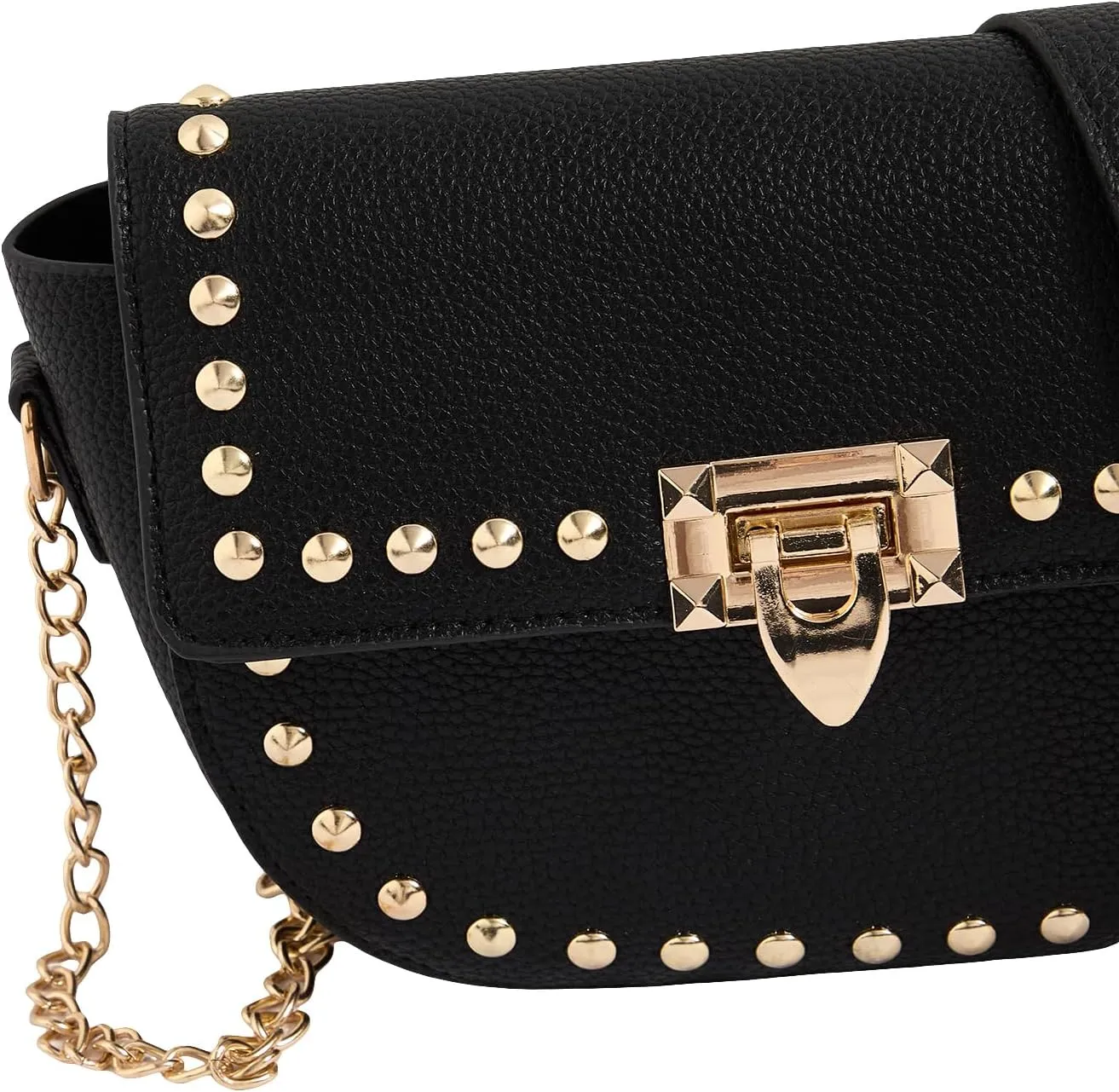 QWINEE Women's Y2k Studded Crossbody Bags Chain Shoulder Strap PU Leather Clutch Purse