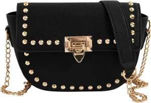 QWINEE Women's Y2k Studded Crossbody Bags Chain Shoulder Strap PU Leather Clutch Purse