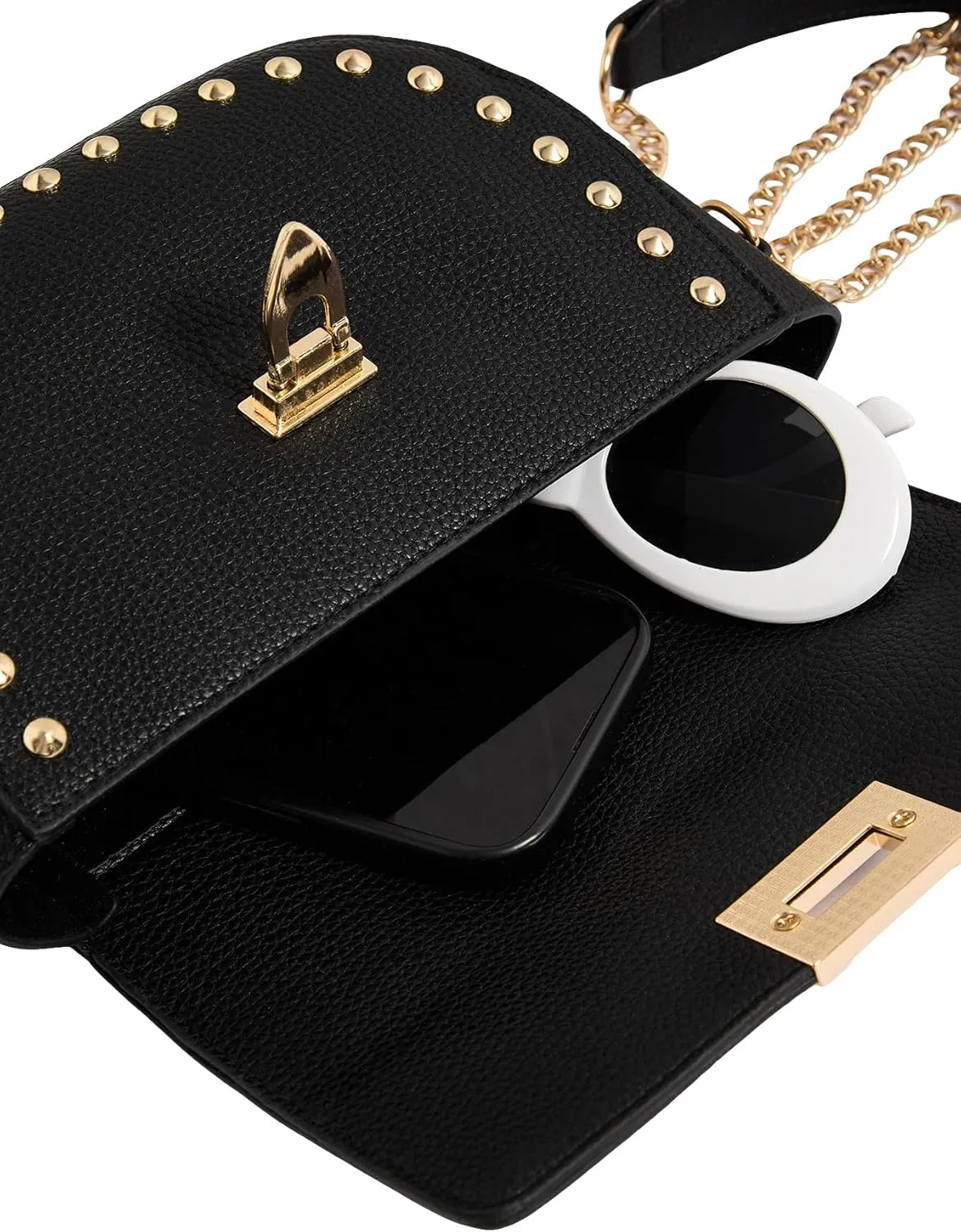 QWINEE Women's Y2k Studded Crossbody Bags Chain Shoulder Strap PU Leather Clutch Purse