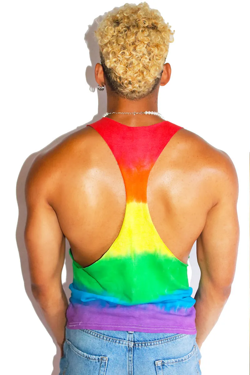 Rainbow Patch Tye Dye String Tank- Multi
