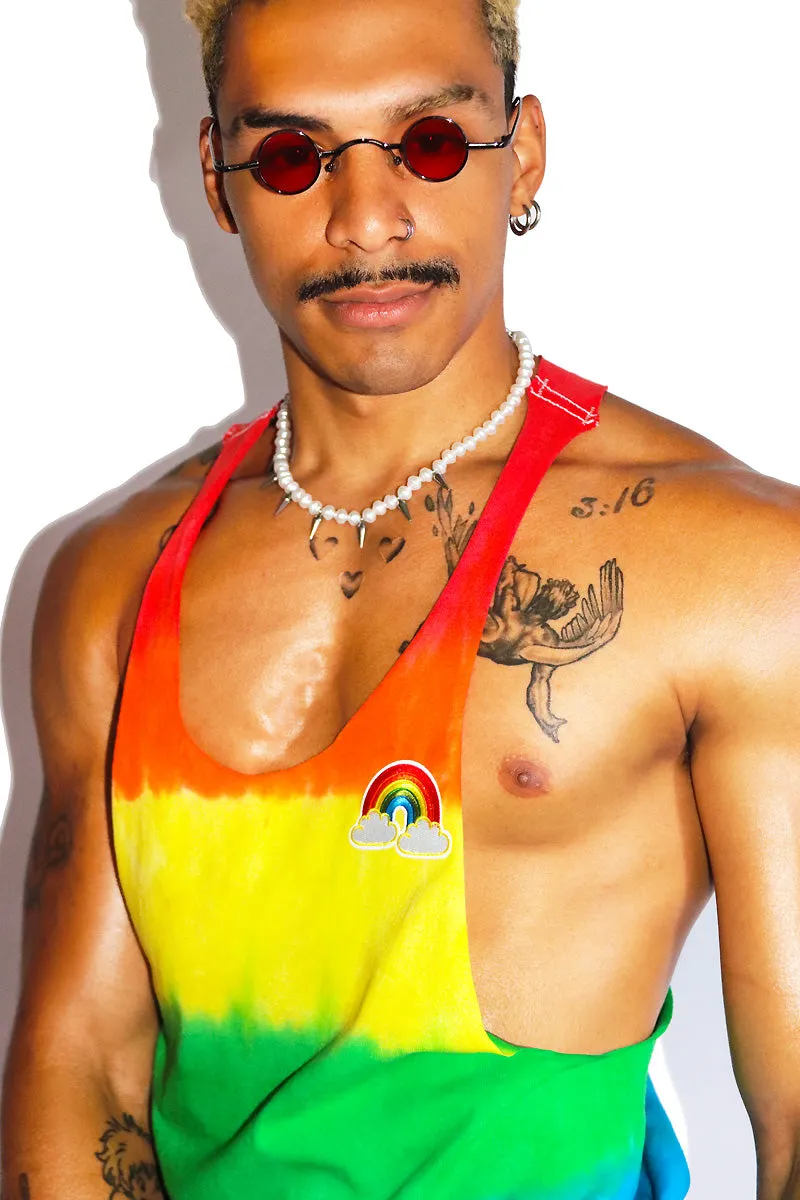Rainbow Patch Tye Dye String Tank- Multi