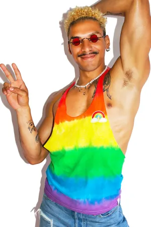 Rainbow Patch Tye Dye String Tank- Multi