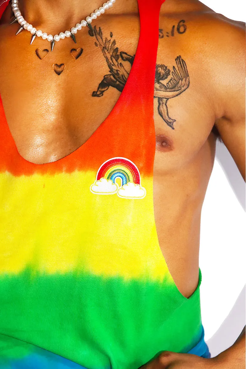 Rainbow Patch Tye Dye String Tank- Multi