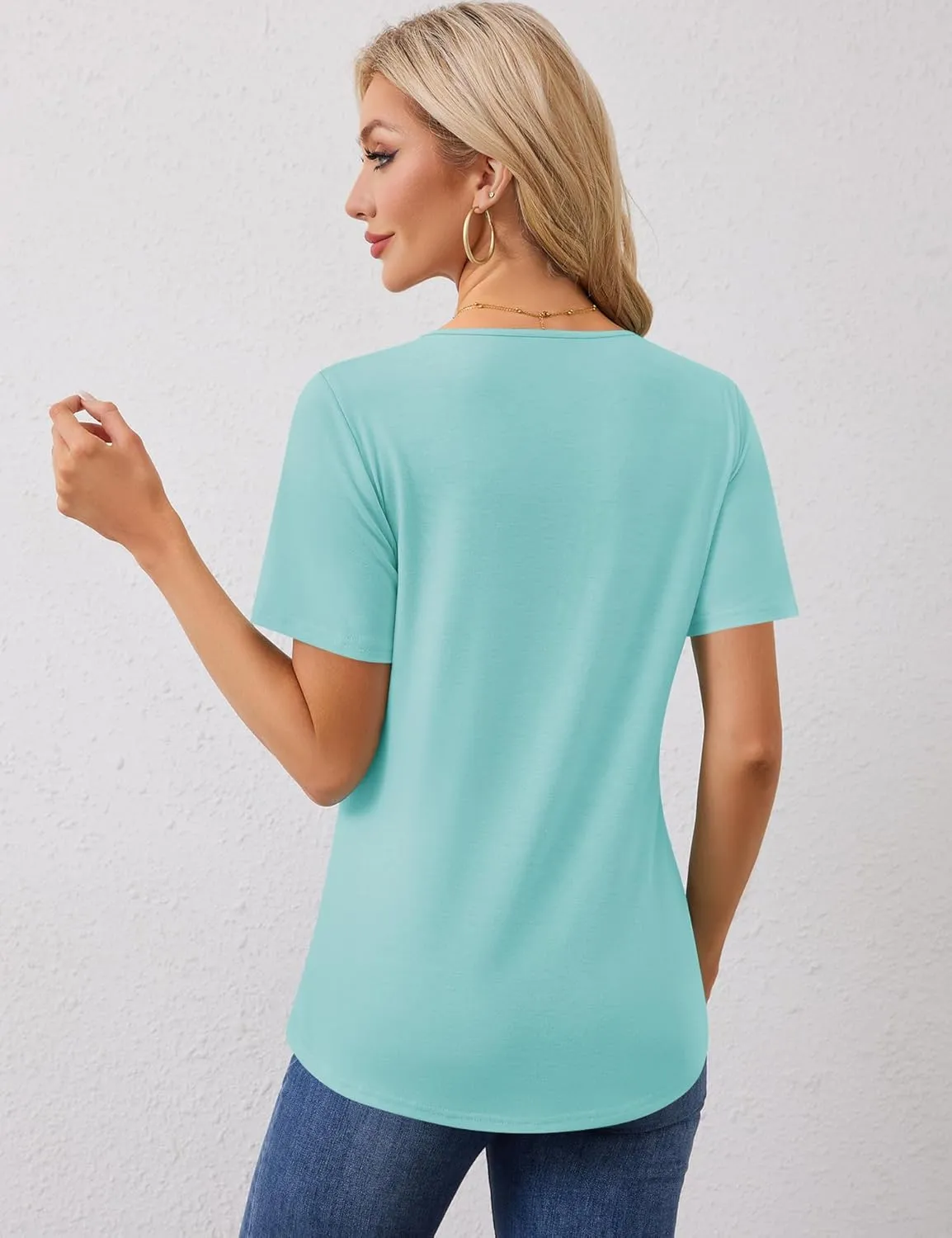 Rapbin Womens Short Sleeve Tunic Tops Dressy V Neck T Shirts Loose Fit Summer Pleated Blouses 2025