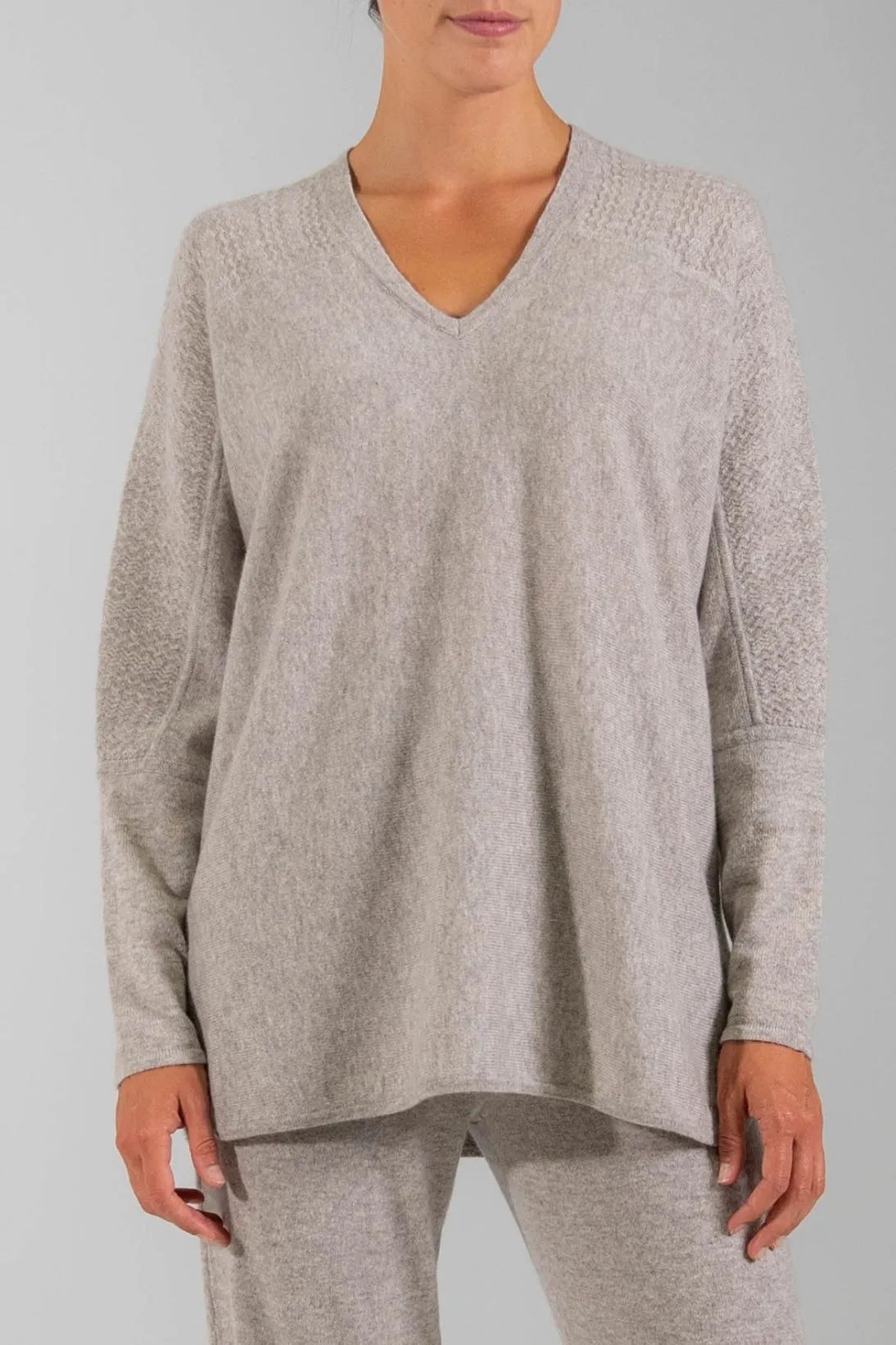RECYCLED CASHMERE TEXTURED SLEEVE DOLMAN SWEATER