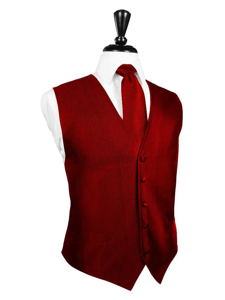 Red Faille Silk Full Back Tuxedo Vest and Tie Set by Cardi