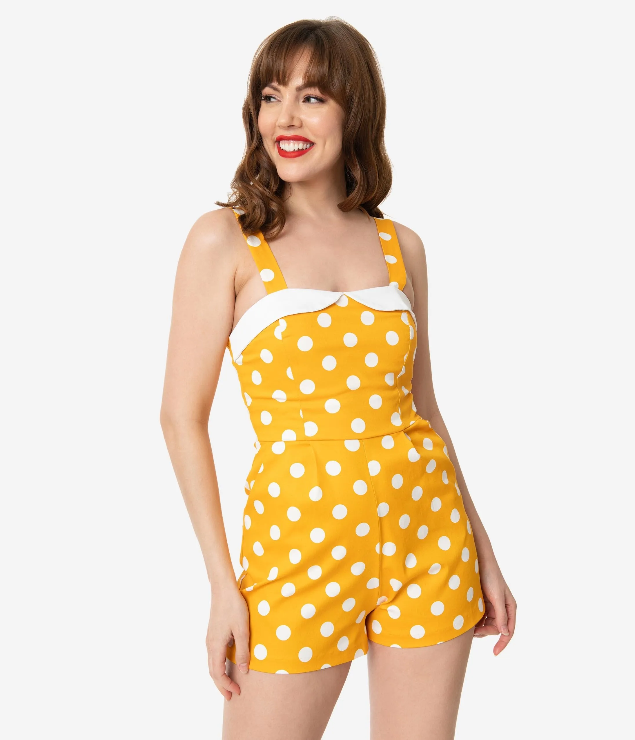 Retro Style Mustard & White Polka Dot Romper