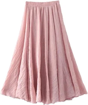 Rfmfkkg Womens Cotton Linen Maxi Skirt Casual Elastic High Waist Pleated A-Line Beach Skirts Boho