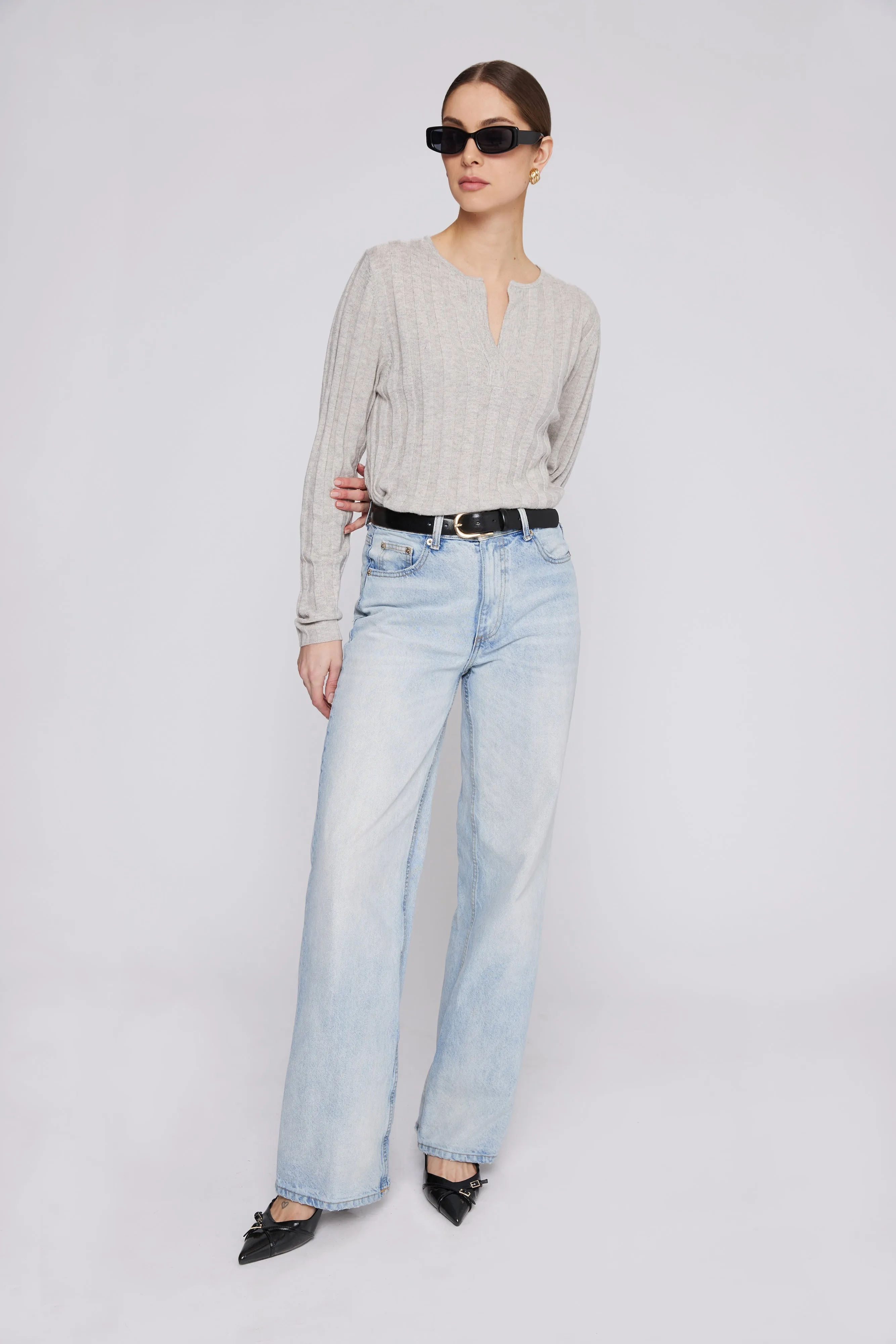 Ribbed Cashmere V Silver